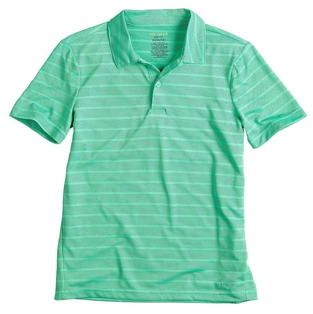New Boys Tek Gear Green Striped Polo